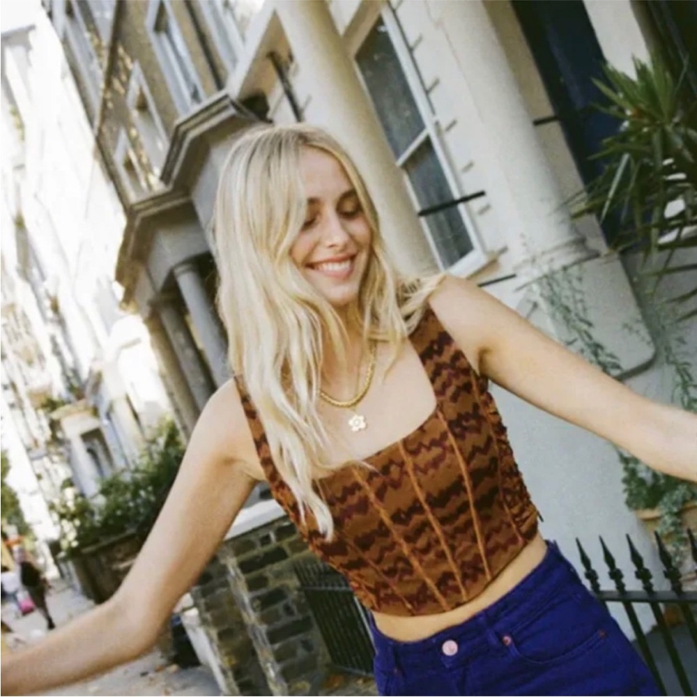 Brown Patterned Square-Neck Crop Top - Women
